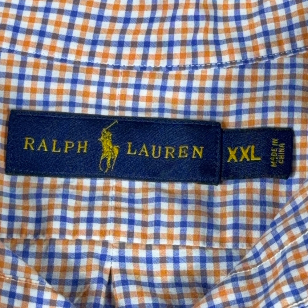 Ralph Lauren Mens XXL Gingham Button Down Shirt Orange Blue Long Sleeve Pony - Picture 7 of 11